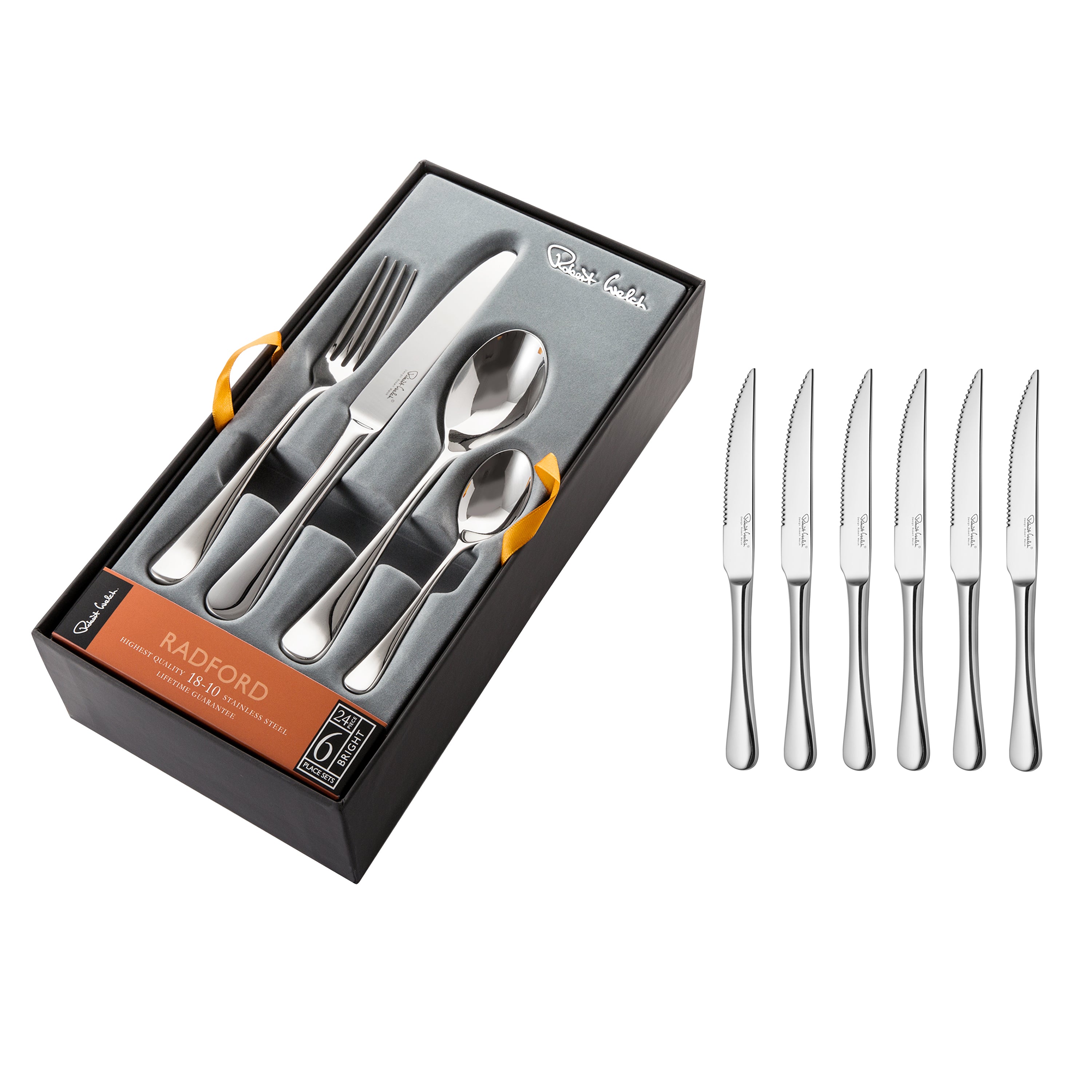 Radford Bright Cutlery Set, 30 Piece for 6 People 6 Free Steak Knive