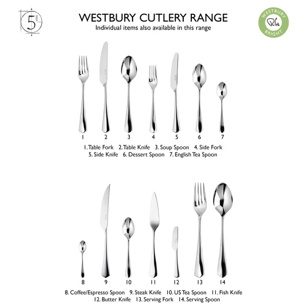 Westbury Bright Cutlery Place Setting, 7 Piece