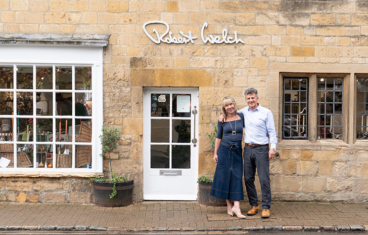 Alice and Rupert Welch in front of the Chipping Campden Studio Shop