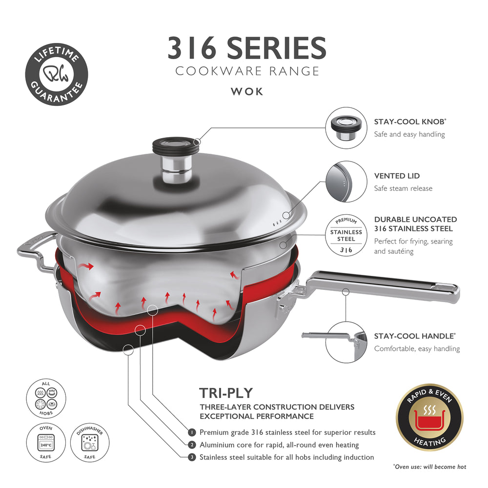 316 Series Cookware Wok with Lid 28cm