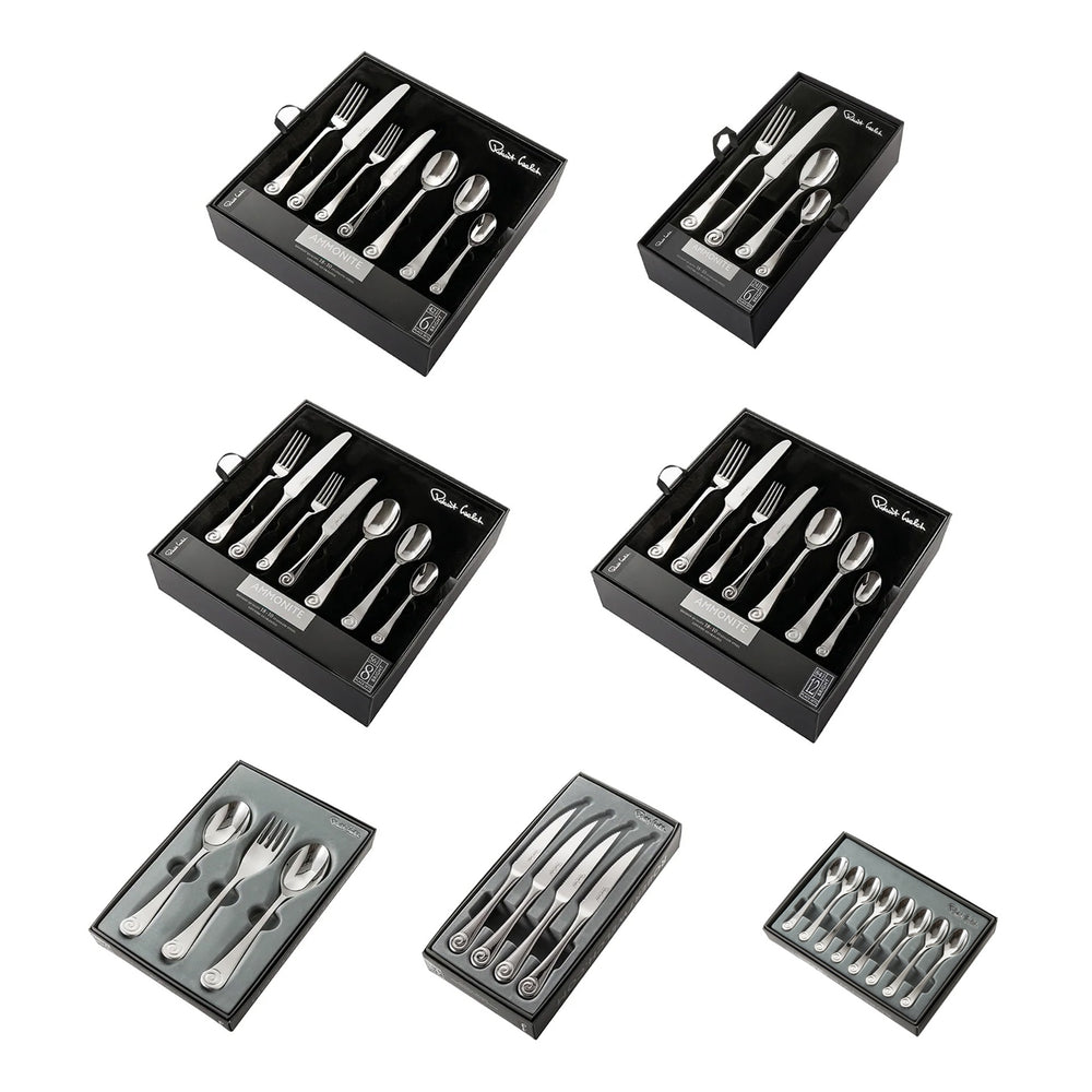 Ammonite Bright Cutlery Set, 72 Piece for 8 People - Includes 8 Sets of Fish Knives and Forks