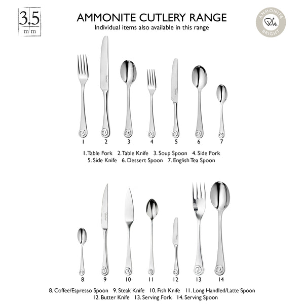 Ammonite Bright Cutlery Set, 54 Piece for 6 People - Includes 6 Sets of Fish Knives and Forks