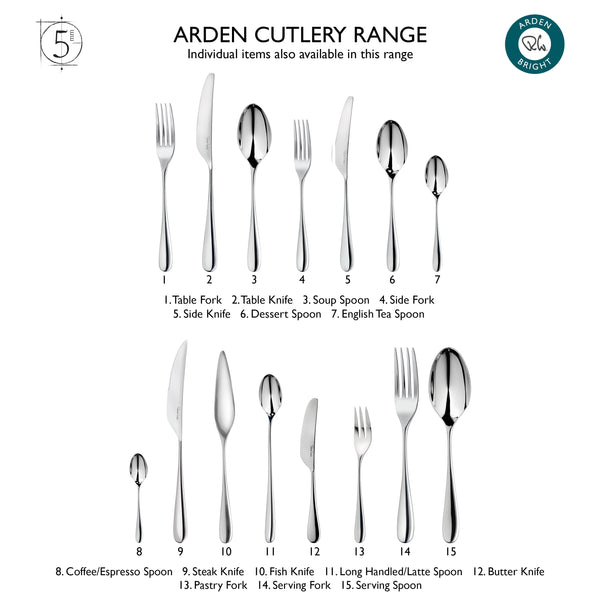 Arden Bright Cutlery Set, 42 Piece for 6 People - Includes 2 Arden Short Candlesticks