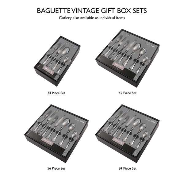 Baguette Vintage Cutlery Set, 24 Piece for 6 People - 6 Free Steak Knives