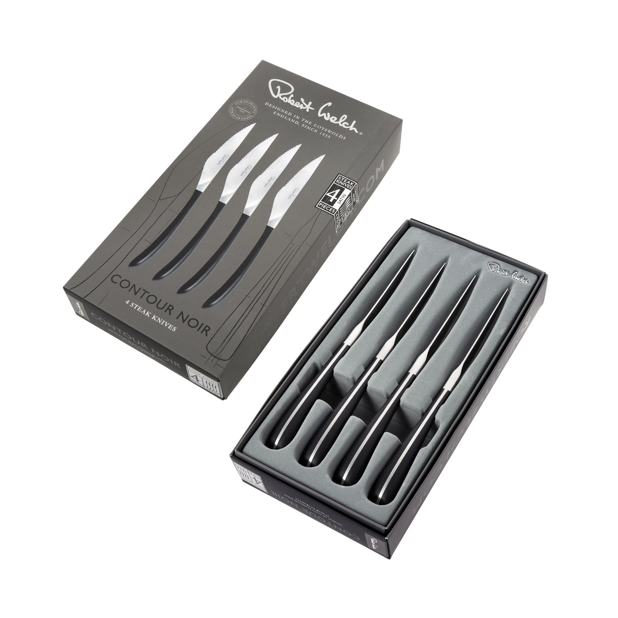 Contour Noir Satin Steak Knife | 4 Piece Set | Cutlery