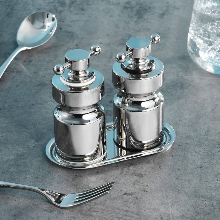 Hobart Bright Stainless Steel Small Mills and Tray Set