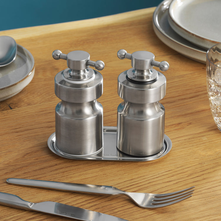 Hobart Satin Stainless Steel Small Mills and Tray Set
