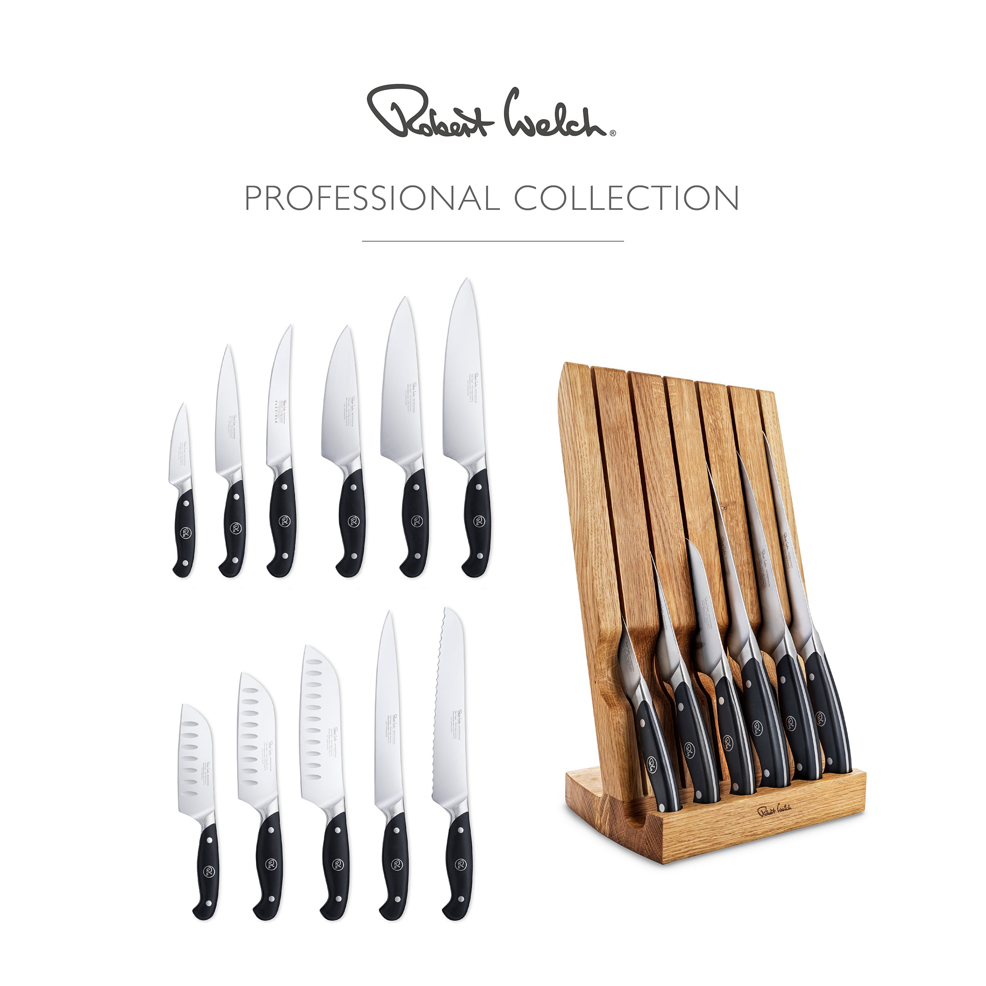 Professional Angle Oak Knife Block Set 7 piece set Kitchen