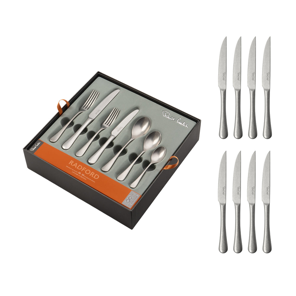 Radford Vintage Cutlery Set, 64 Piece Set for 8 People - 8 Free Steak Knives