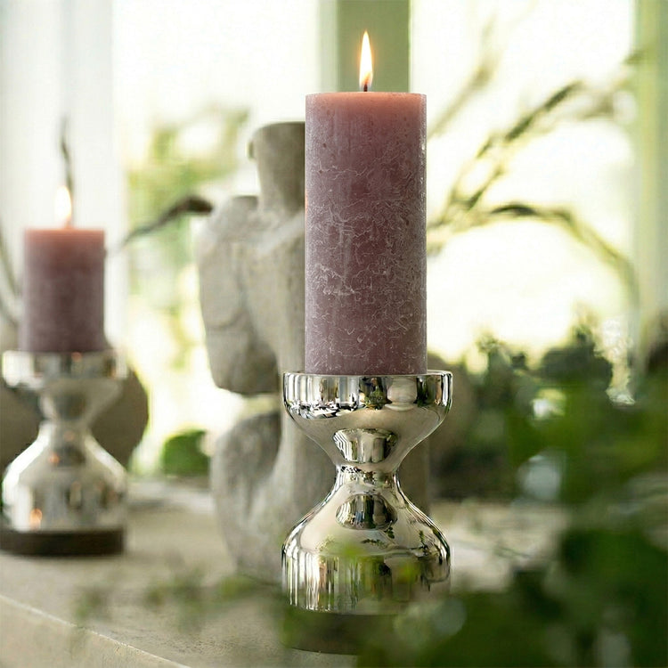 Taupe Rustic Shine Pillar Candle 19cm