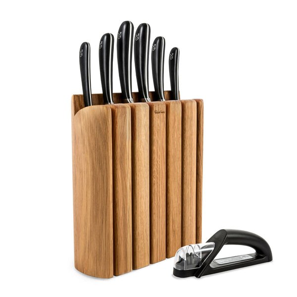 SIXILANG Knife Set, 8 Piece German Stainless Steel Hollow Handle Manual  Knife Sharpener Forged Kitchen Knives Set with Oak Wooden Block Gift