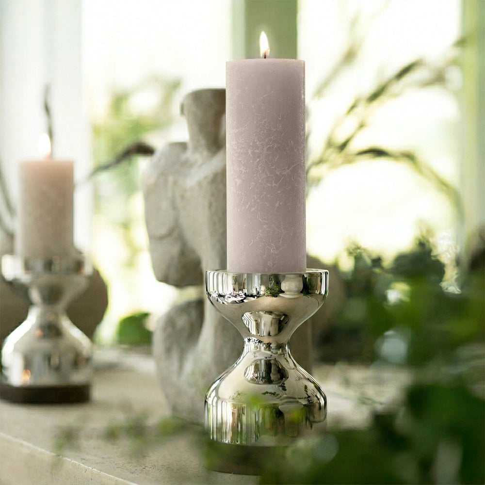 Sandy Grey Rustic Shine Pillar Candle 19cm