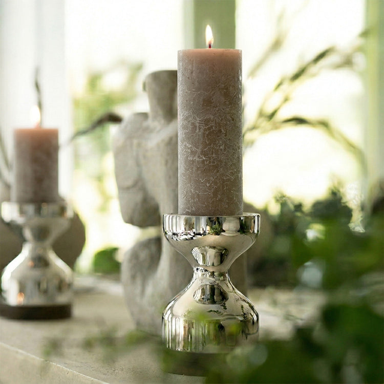 Suede Brown Rustic Shine Pillar Candle 19cm