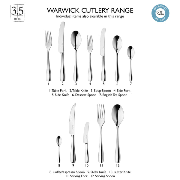 Warwick Bright Cutlery Set, 112 Piece for 12 People - Includes 28 Additional Pieces