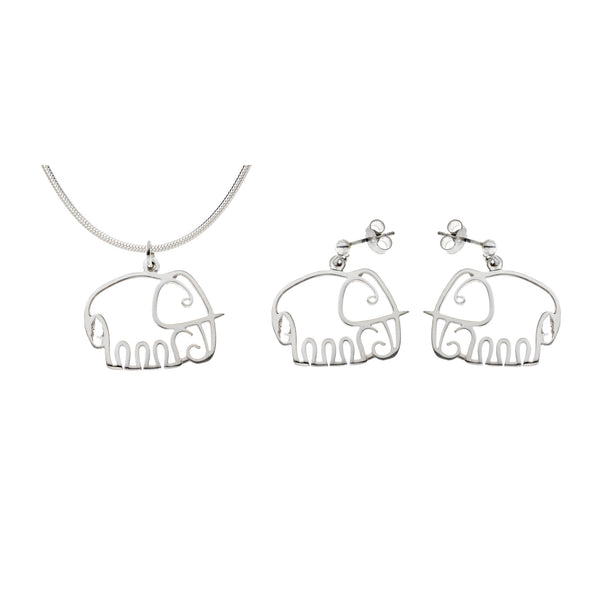 Elephant Necklace and Drop Earrings Set