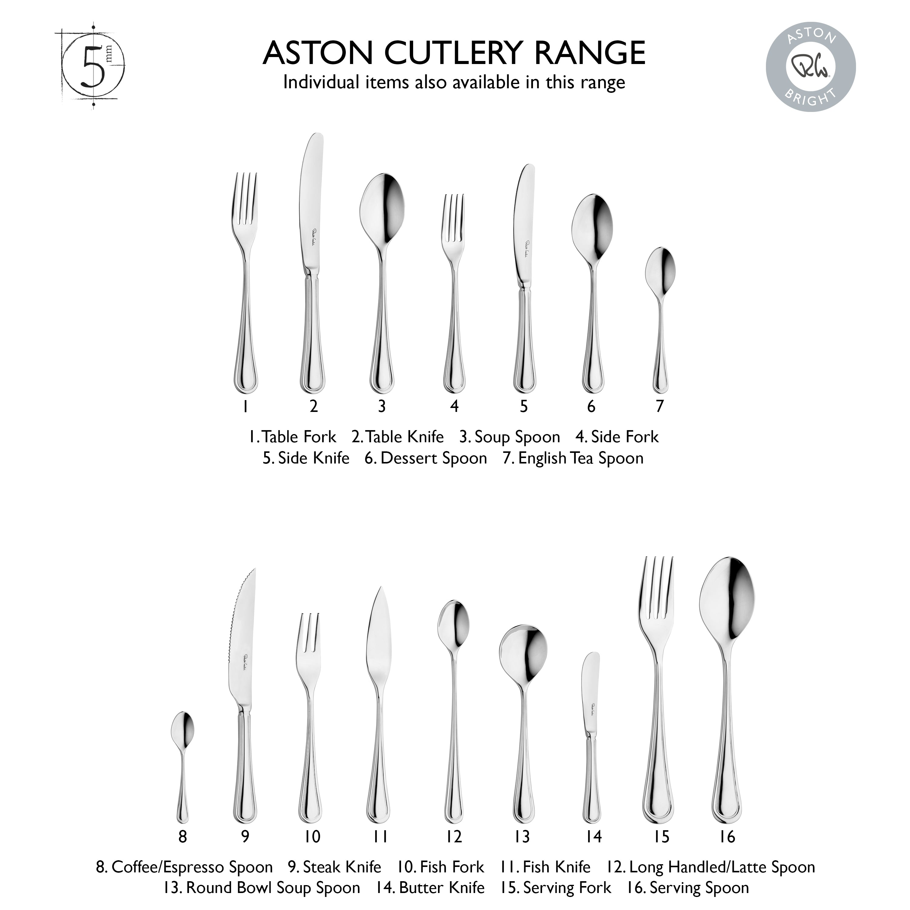 Aston Bright Cutlery Set | 84 Piece Set for 12 People