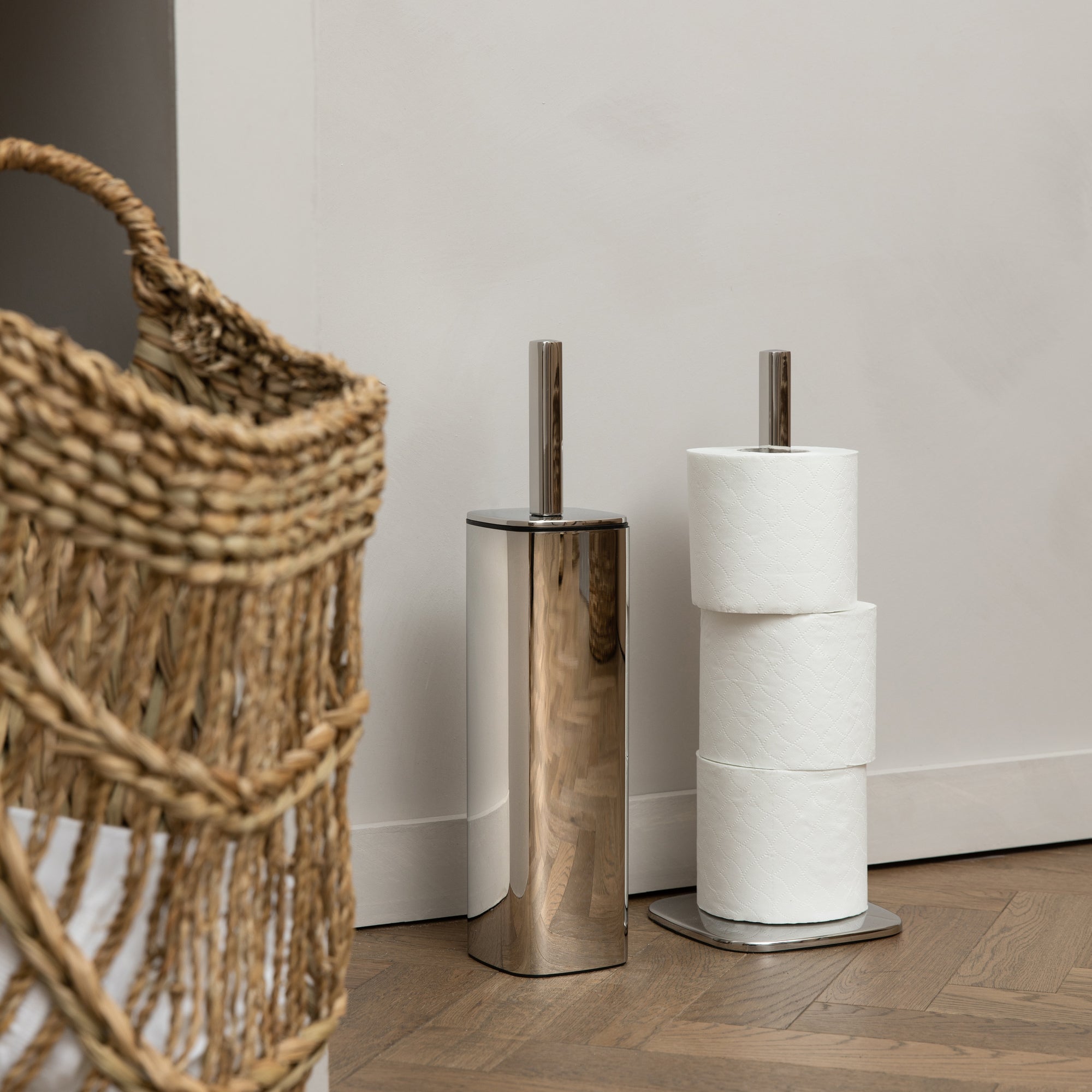 Toilet brush and store toilet roll holder