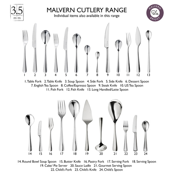 Malvern Bright Cutlery Place Setting, 7 Piece
