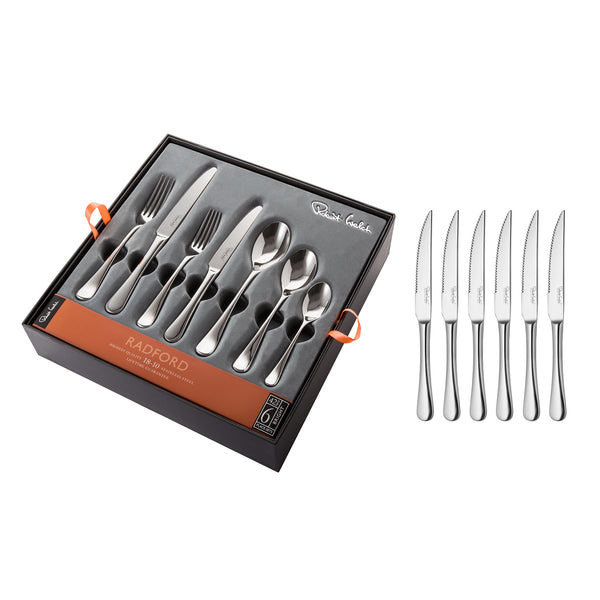 Radford Bright Cutlery Set, 48 Piece for 6 People including 6 Free Steak Knives - Open Box