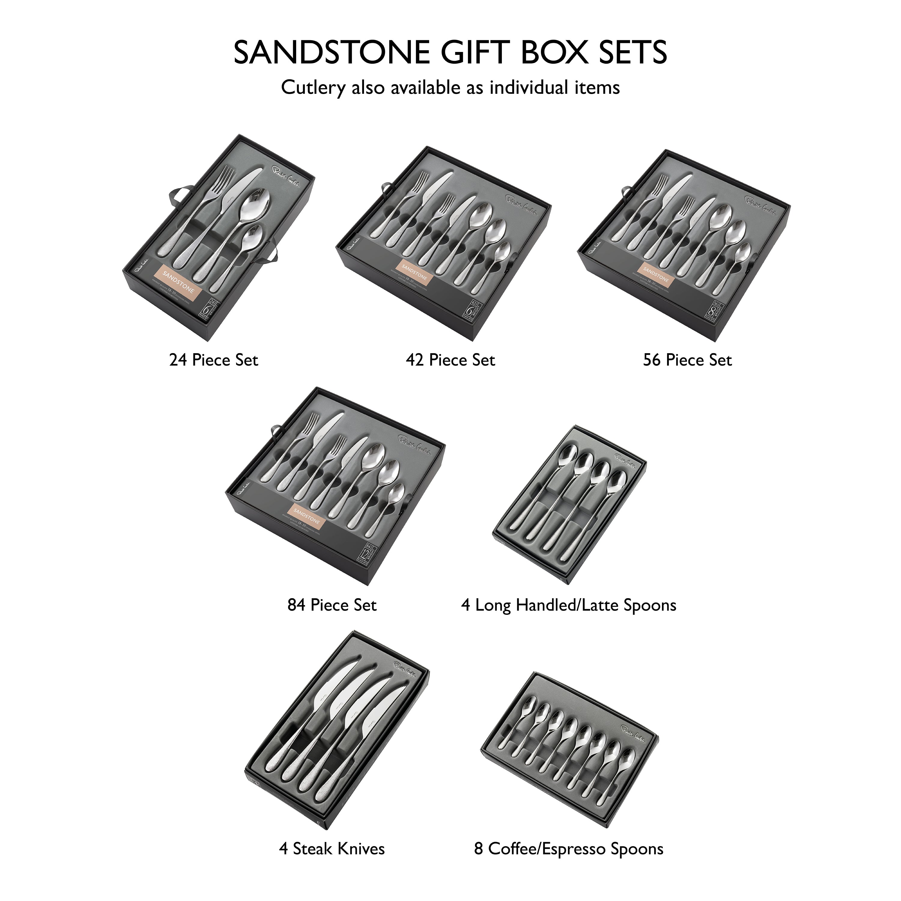 Sandstone Bright Cutlery Set | 56 Piece Set for 8 People