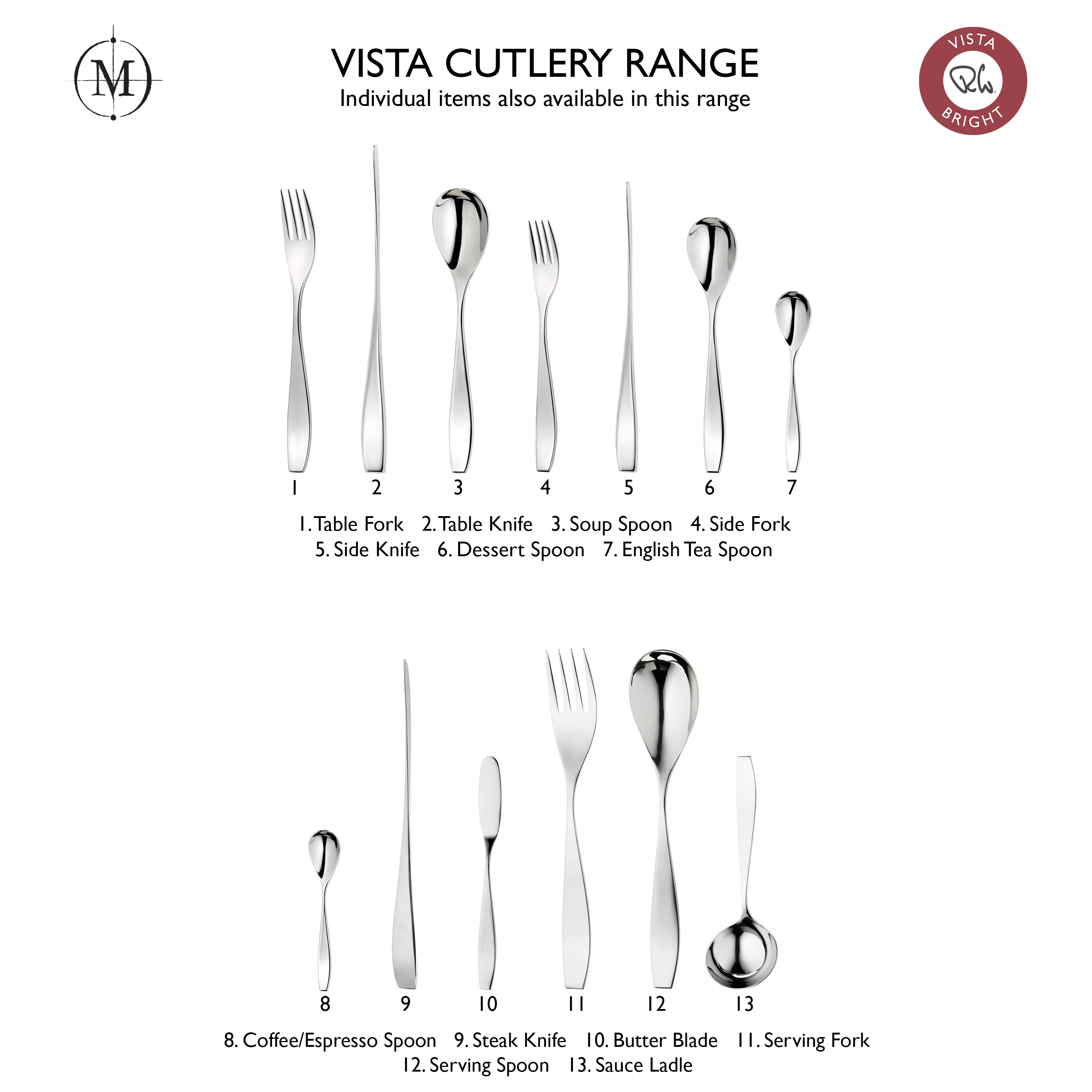 Vista Bright Cutlery Set | 42 Piece Set for 6 People