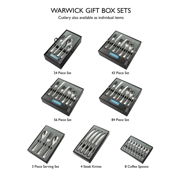 Warwick Bright Cutlery Set, 56 Piece for 8 People
