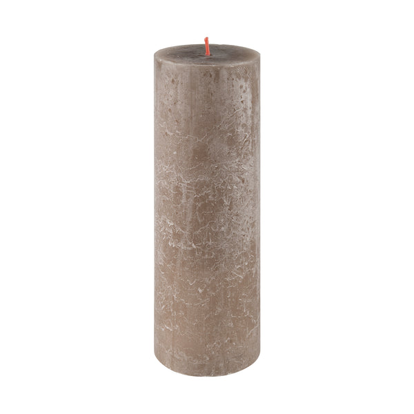 Suede Brown Rustic Shine Pillar Candle 19cm