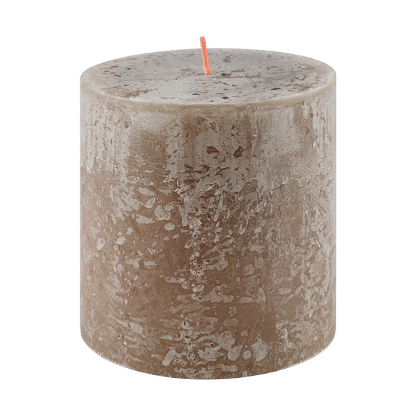 Suede Brown Rustic Shine Pillar Candle 10cm